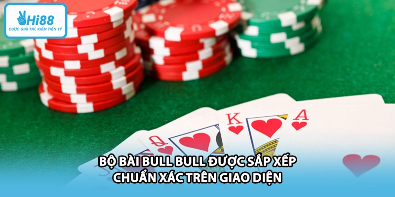 Bộ bài Bull Bull được sắp xếp chuẩn xác trên giao diện